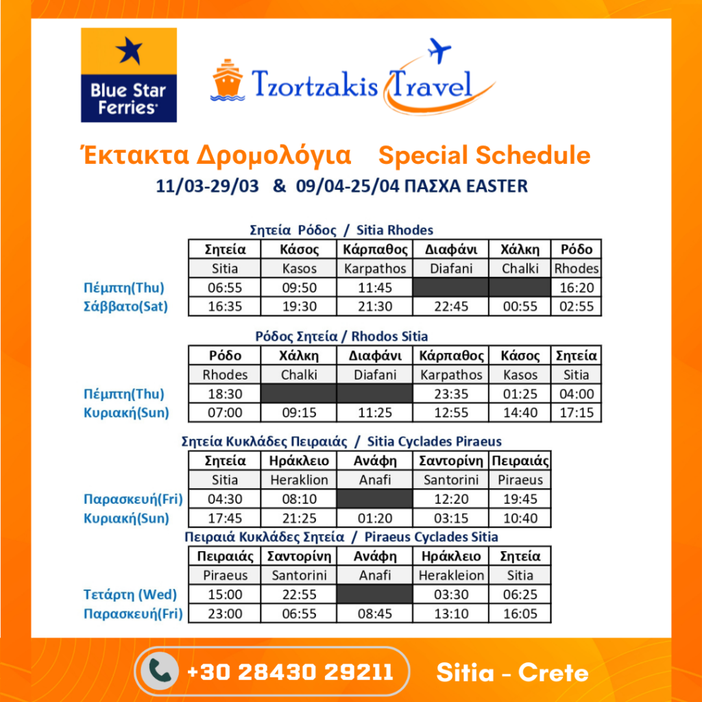 BLUESTAR EASTER 2026 SITIA KASOS KARPATHOS RHODES PIRAEUS SANTORINI 